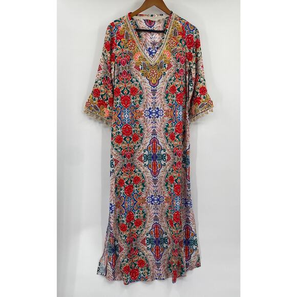 Soft Surroundings Ipanema Maxi Dress Embroidered Cover Up Colorful NEW Womens XS - Picture 3 of 10